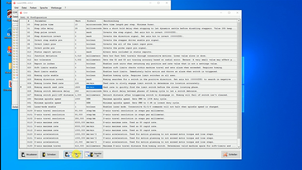 Die Einstellungsseite in LaserGBRL